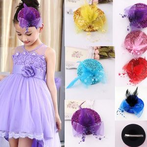 Saç Aksesuarları Yetişkin Çocuk Çay Partisi Fascinator Hat Saç Taşınması Glitter Feath Feather Bowknot Mini Kokteyl Barrette Klipler Cadılar Bayramı Kostüm