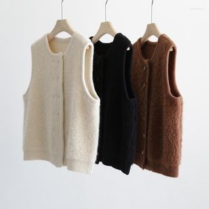Women's Vests Autumn And Winter Long Fluff Thick Round Neck Knitted Vest Loose Waistcoat