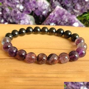 Beaded Mg1284 Crown Chakra Aaa Black Tourmaline Wrist Mala Bracelet Womens Natual Uruguay Super Seven Ghost Quartz Drop Deli Dhgarden Dhyw8