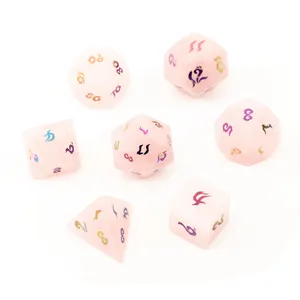 Rose Quartz Polyhedral Dice Set, 7Pcs Natural Gemstone DND Dice for Dungeons and Dragons, RPG, Tabletop Games, Ornaments, Custom Wholesale