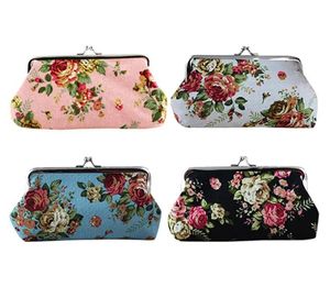 Women Canvas Fabric Big Rose Pattern Zero Coin Purse Two Metal Button Pocket Coin Pouch Key Credit Card Holde Phone Case Wallet Party Favor Gift