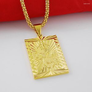 Pendant Necklaces Most 70CM Long Classic 24K Gold Deer Rectangle Necklace With Chinese Word For Men Charm Jewelry JP118