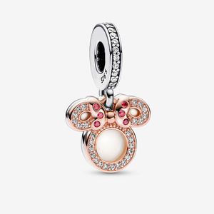 100% 925 prata esterlina mouse silhueta duplo balançar encantos caber original europeu charme pulseira moda casamento noivado jóias acessórios