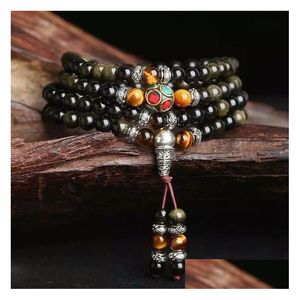 Perlen Sn1545 Strang Neues Design Buddha-Schmuck 6 mm Goldener Obsidian Handgemacht Yoga Mala Nepal Tibetischer Buddhismus Energieperlen M Dhgarden Dhhra