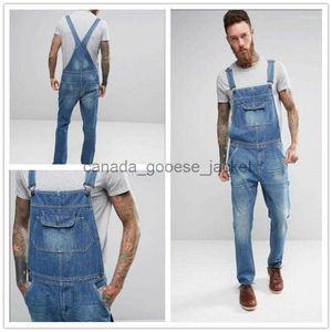 Jeans da uomo Jeans da uomo Tasche grandi Pantaloni da uomo con bretelle siamesi con bretelle Streetwear Tute di jeans dritte casual Pantaloni con bretelle bluL230911