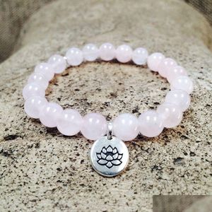 Frisado MG0847 Moda Yoga Pulseira Para Mulheres Natural Rose Quartz Lotus Charme Cristal Mala Jóias Drop Delivery Pulseiras Dhgarden Dhwoy