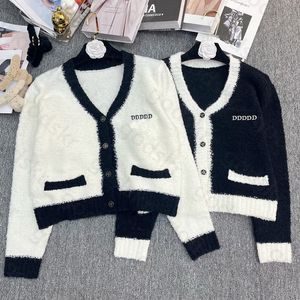 Giacca cardigan da donna Cappotto in maglione lavorato a maglia con ricamo a lettera da donna Maglieria ampia a maniche lunghe di design