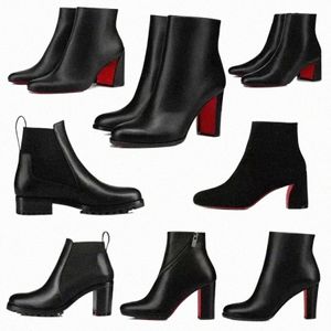 Red Bottoms popular Trendy Shoes Women Ankle Boot Short Booties Black Calf Leather Dress Heels Boots Luxury Reds Soles Heel Womens Pum 944h#