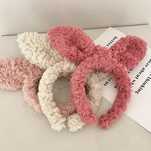 Yeni Peluş Tavşan Kulakları Düğümlü Saç Bandı Kafa Band Fluffy Soloid Renk Saç Kasnağı Sevimli Yıkama Yüz Baş Headdress Kadın Saç Aksesuarları