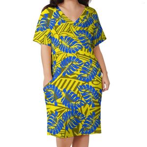 Abiti casual Vendita di personalità dell'arte del Pacifico Abito con scollo a V Tonga da donna Design tribale polinesiano Accogliente tasca a maniche corte