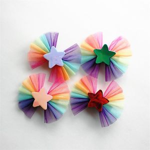 20pcs NOWOŚĆ BABY BARRETTES Dziewczyny Pu-Leather Stars Lover Heart HairPins Dzieci Nabryka Rainbow Gauze Bows Akcesoria 2605