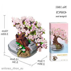Bloki blokowe kwiat kreatywny roślina wiśniowa drzewo doniczkowe bukiet DIY Domowe ozdoby montażowe zabawki prezent R230911