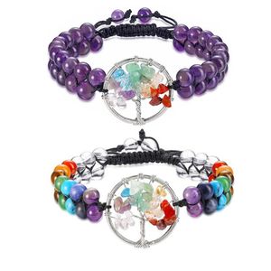 6mm Amethyst Howlite Double Layer bracelet 7 Chakra Healing Yoga Stone Bracelets Gravel Tree of Life Crystal wristband for Women