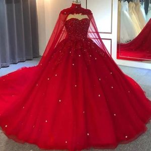 Ball Gown Wedding Dresses Red Bridal Gowns Formal New Custom Plus Size Lace Up Zipper Beaded Applique Sweetheart Sleeveless Tulle Crystal