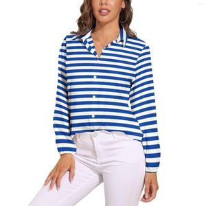 Blusas femininas blusa náutica azul e branco listras verticais bonito design feminino manga longa camisa casual outono oversized topo