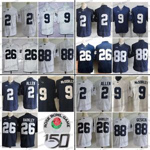 College Penn State Football Jersey 2 Marcus Allen 9 Trace McSorley 88 Mike Gesicki 26 Saquon Barkley No Name Navy Blue White Stitched Mens Jerseys Rose Patch 150th