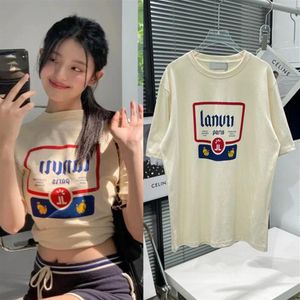 Designer vintage sommar tee kvinnors t-shirts mode femme toppar lyxbrev kvinnliga kläder kort ärm skjorta tees clete188v