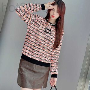 Women's Sweaters Designer 2023 Early Autumn New Chest Letter Embroidery Contrast Stripe Heavy Duty Cross Knitted Round Neck Pullover