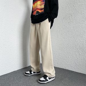 Calças masculinas masculino em linha reta sólido solto cordão homem veludo 2023 cor calça para casual designer calças streetwear masculino