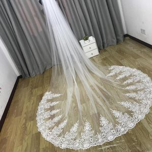 Bridal Veils Custom Made Luxury 4M Wedding With Lace Applique Edge Long Cathedral Length One Layer Tulle Veil