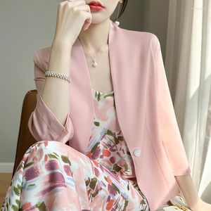 Women's Suits Acetate Satin Small Suit Jacket Senior Sense Fan Seven-Quarter Sleeve 2023 Spring/Summer Design Light Top