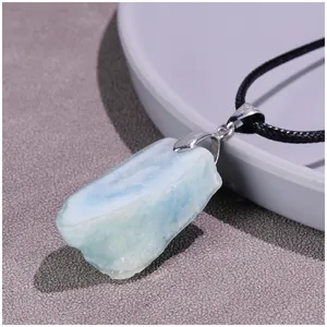 Raw Stone Irregular Cut Surface Aquamarine Necklace Stone Pendant Jewelry Pendants Minimalist Male Necklaces Fashion Jewelry Jewellery Precious Jewels