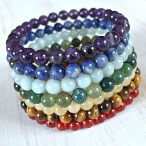 Frisado Sn1141 Alta Qualidade 6 Mm Gemstome Chakra Mala Pulseira Musgo Ágata Ametista Lapis Lazi Tiger Eye Trendy Set Drop Deliv Dhgarden Dhqhj