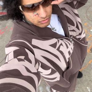 Männer Hoodies Y2k Briefe Drucken Männer Zipper Harajuku Braun Sweatshirts Hip Hop Swag Stil Skateboard Übergroßen Hohe Streetwear Jacken