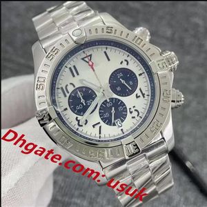 3A Qualidade Mens Watch Silver Dial Japão Super VK Quartz Chronograph 45mm Avenger Hurricane SEA1884 Caixa de pulseira de aço inoxidável Hard260I