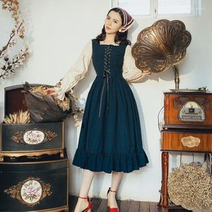 Sukienki swobodne jesienne vintage cottage kruche trawnik kobieta retro francuski w stylu flare rękaw bandaż luźne mori dziewczyna vestido