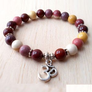 Beaded Sn1137 Mookaite Jasper Bracelet Mala Sier Om Buddhist Jewelry Yoga Healing Stone Courage Drop Delivery Bracelets Dhgarden Dh6R9