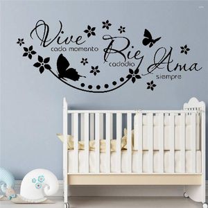 Adesivos de parede Citações espanholas dizem Vive Cada Momento Rie Dia Ama Decal Poster Decor RU425