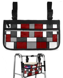 Сумки для хранения Геометрия Красная абстрактная сумка для инвалидной коляски с карманами Подлокотник сбоку Чехол для прогулочной рамы для электрического скутера