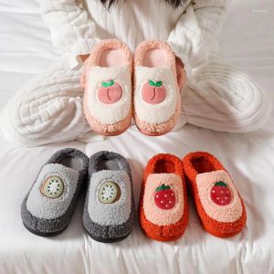 Slippers Cotton Winter Lovely Indoor Warm Women's Home Anti-skid Couple Soft Soled Plush Shoes Strawberry Slides Men Y