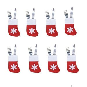 Julekorationer Mini Stocking Snow Design Xmas Söta hemstrumpor gåvor Bag skedar gafflar Drop Delivery Garden Festive Party Supplie Dhljd
