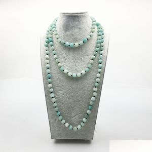 Beaded Necklaces St0347 Designer Matte Abadd Amazonite Necklace 60 Inch Knotted Frosted Stone Trendy Womens Jewelry Drop Deli Dhgarden Dh2Ow