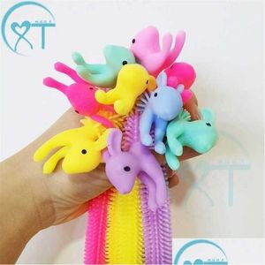 Outros brinquedos 2023 Coelhinho da Páscoa Fidget Noodle Stretchy Strings Coelho Animal Squishy Squishies Sensory Pulseira Bangle Cartoon Sile Pulso Dh1Ln