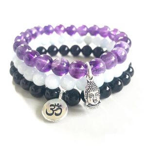 Beaded Mg0854 New Deisgn Natural Aquamarine Braceelt Top Grade Black Tourmaline Om Bracelet Trendy Amethyst Buddha Charm Dro Dhgarden Dhooh