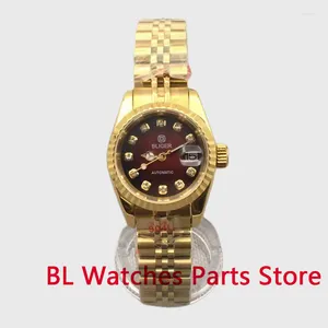 Orologi da polso 26mm Orologio meccanico da donna Cassa in oro Giappone NH05A Movimento Vetro zaffiro Lunetta scanalata in acciaio inossidabile Cinturino Jubilee