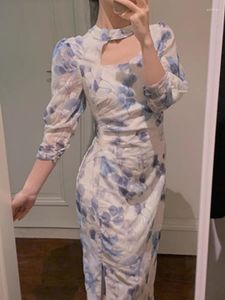 Etnisk kläder kinesisk klänning trasig blomma qipao klänningar stora sizecheongsam traditionella retro långa kjolstil cheongsams