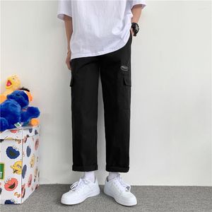 Erkek pantolon Japon büyük cep alet tulum yaz gevşek rahat düz geniş ayak dokuz noktalı erkekler pantolon erkek kıyafetler