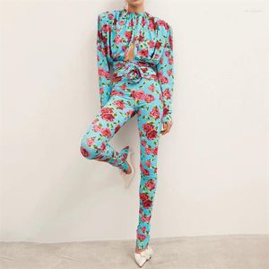 Kvinnors leggings byxor 2023 Summer Korean Fashion Elastic Slim Print 3d Floral Decorative Tight Pencil Yoga