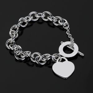 Bracelet à breloques de luxe de marque Love Heart pour femmes et filles, joli diamant cristal S925, chaîne à maillons en argent, bijoux, cadeau de saint-valentin