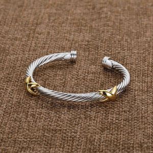 Dy Designer Fashion Jewelry Twisted X Bracelet Gold Charm Sliver 925 Sterling Silver Bracelets Braided Cross Bangle Diamond Zircon Luxury Birthday Gift For Women