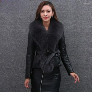 Pele feminina 2023 outono inverno feminino gola falsa casaco tamanho grande fino ajuste temperamento outwear moda curto couro do plutônio