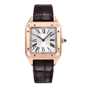 Top Stylish Mechanical Hand Winding Watch Men Gold Silver Dial Sapphire Glass Classic Square Design Wristwatch Gentlemen Casual Leather Strap Clock 1774