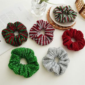 Fasce per capelli a righe natalizie Scrunchies per capelli Corda elastica per capelli lucidi Cravatte per capelli vintage Regalo di Natale vintage Accessori per capelli donna