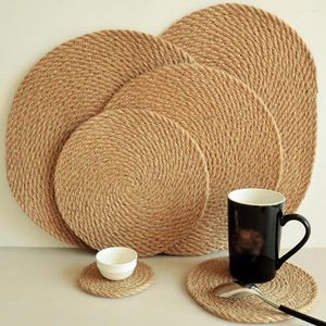 Table Mats Round Braided Cup Mat Natural Handmade Water Hyacinth Woven Placemat Heat Resistant Insulation Anti-Skid