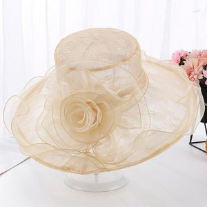 Berets Summer Elegant Sun Hat For Women Wide Brim Lace Floral Floppy Ladys Wedding Cap Beach Chapeau Femme
