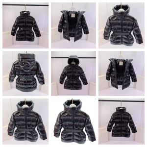 2023 Down Coat Kid Coats Hooded Baby Clothes Kids Down Coat Designer Thick Warm Outwear Girl Girls Designers Long Belt With Letters Zipper Jackets kläder 110-160 cm